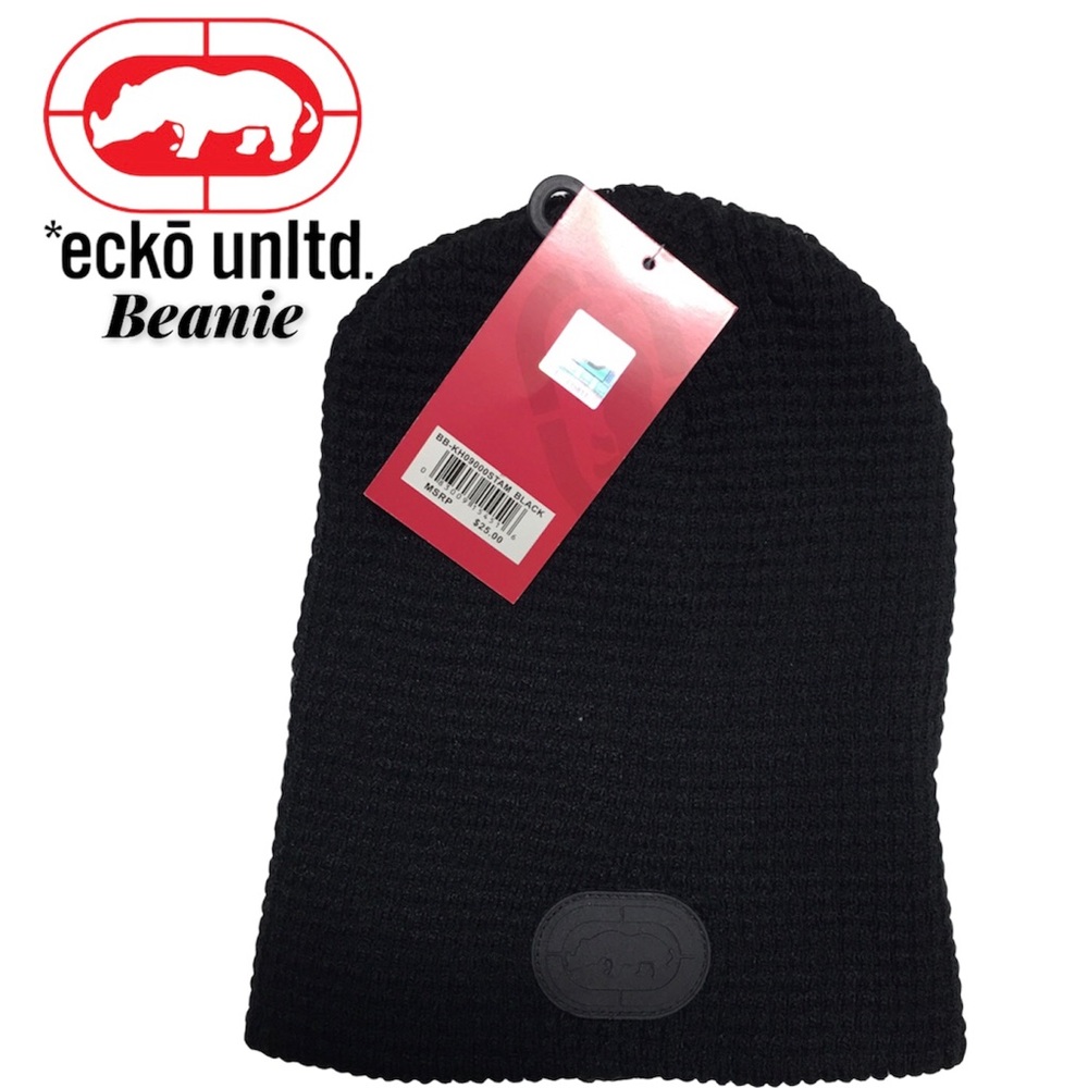 Marc Ecko Unlimited Black Beanie with Rhino Logo